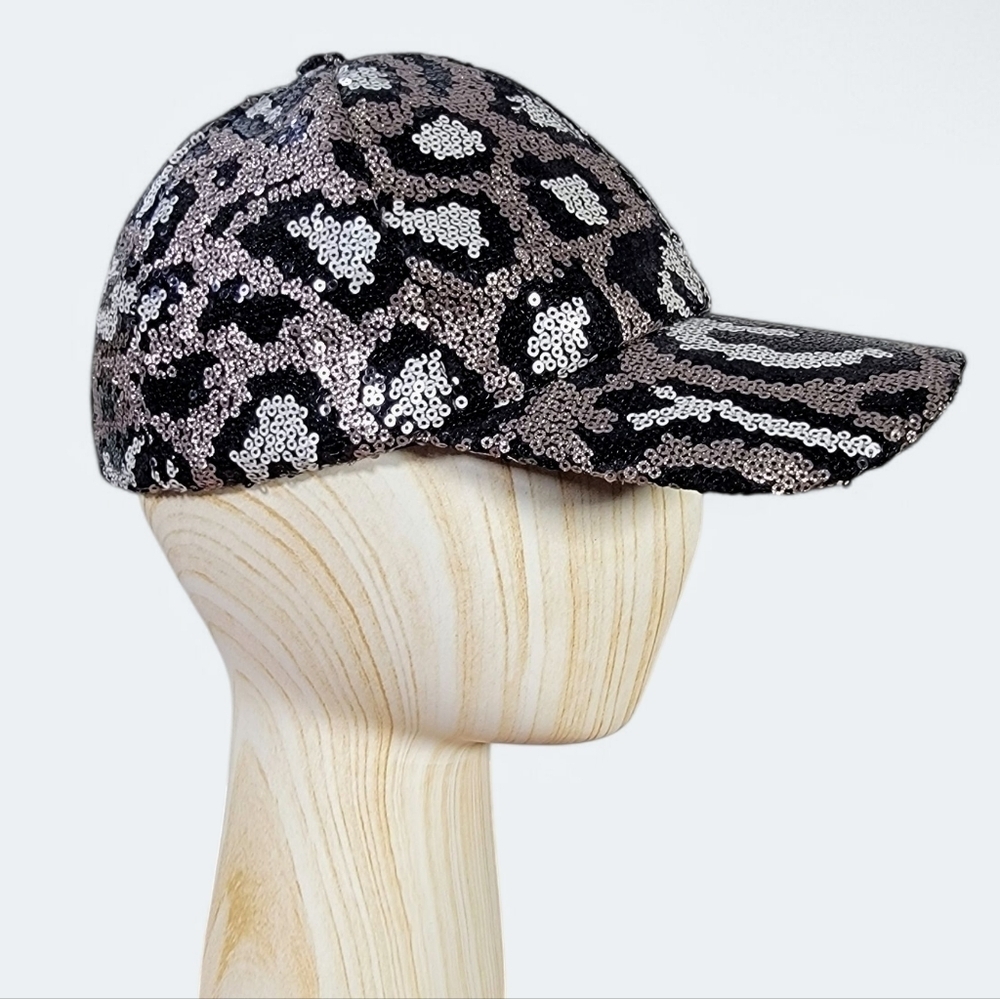 Sequin Leopard Pattern Animal Print Ball Cap Womens One Size